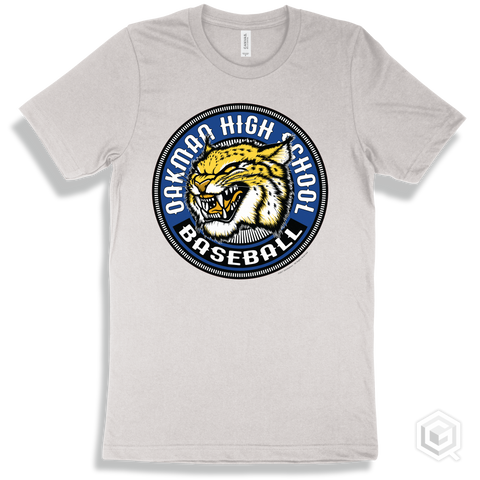Oakman High School Wildcats White T-Shirt - Mascot Circle Baseball Design
