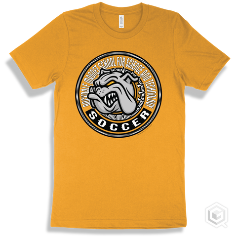 Rockdale Magnet School for Science and Technology Bulldogs Gold T-Shirt - Mascot Circle Soccer Design