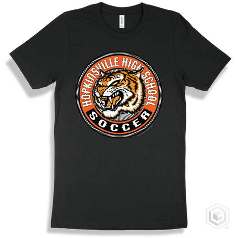 Hopkinsville High School Tigers Black T-Shirt - Mascot Circle Soccer Design