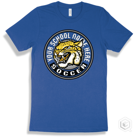Your School Name Here Wildcats True Royal T-Shirt - Mascot Circle Soccer Design