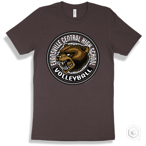Evansville Central High School Bears Brown T-Shirt - Mascot Circle Volleyball Design