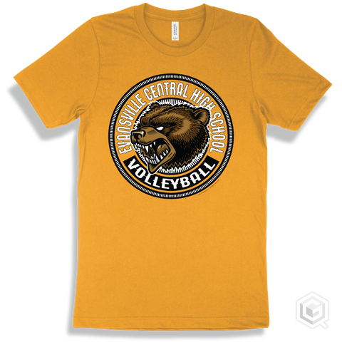 Evansville Central High School Bears Gold T-Shirt - Mascot Circle Volleyball Design
