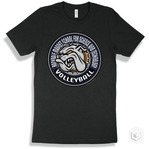 Rockdale Magnet School for Science and Technology Bulldogs Black T-Shirt - Mascot Circle Volleyball Design