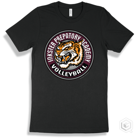 Inkster Prepatory Academy Tigers Black T-Shirt - Mascot Circle Volleyball Design