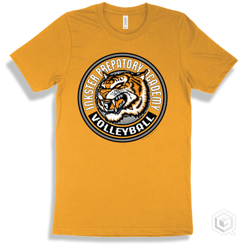 Inkster Prepatory Academy Tigers Gold T-Shirt - Mascot Circle Volleyball Design