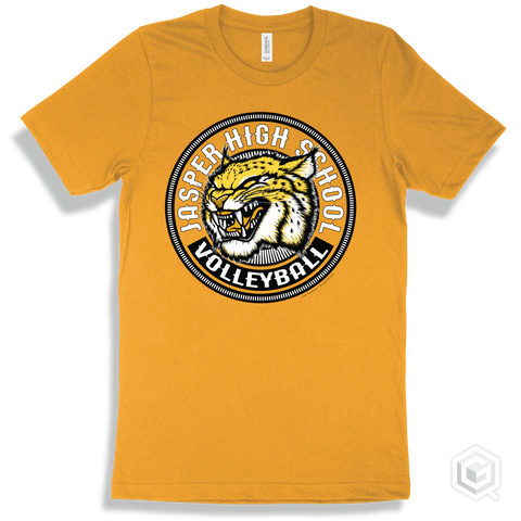 Jasper High School Wildcats Gold T-Shirt - Mascot Circle Volleyball Design