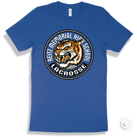 Reitz Memorial High School Tigers True Royal T-Shirt - Mascot Circle Lacrosse Design