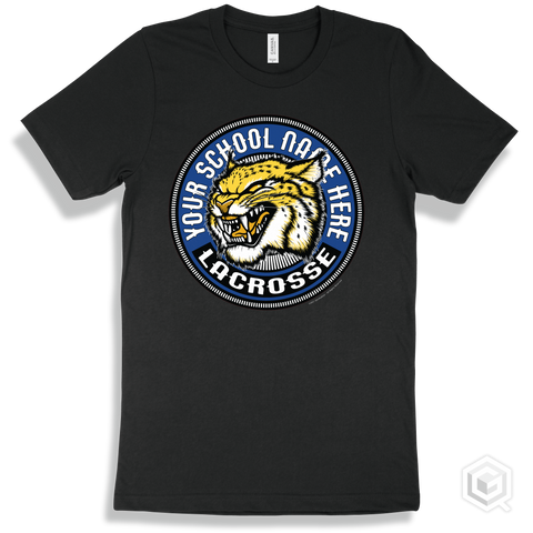Your School Name Here Wildcats Black T-Shirt - Mascot Circle Lacrosse Design