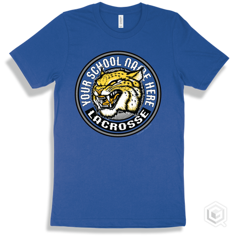 Your School Name Here Wildcats True Royal T-Shirt - Mascot Circle Lacrosse Design