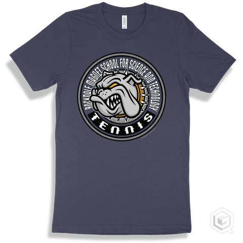 Rockdale Magnet School for Science and Technology Bulldogs Navy T-Shirt - Mascot Circle Tennis Design
