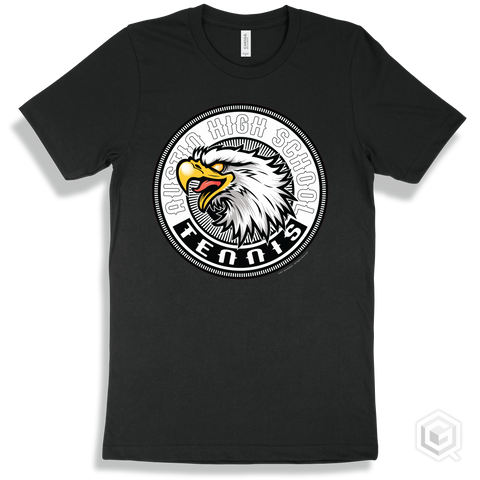 Austin High School Eagles Black T-Shirt - Mascot Circle Tennis Design
