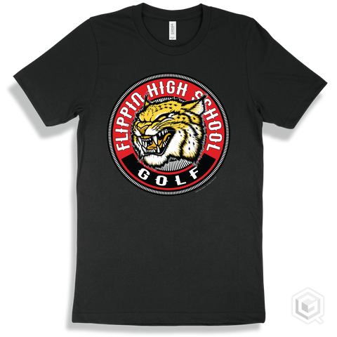 Flippin High School Bobcats Black T-Shirt - Mascot Circle Golf Design