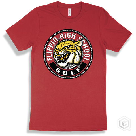 Flippin High School Bobcats Red T-Shirt - Mascot Circle Golf Design