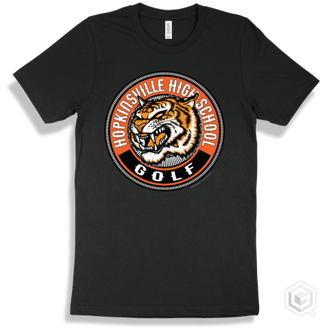 Hopkinsville High School Tigers Black T-Shirt - Mascot Circle Golf Design