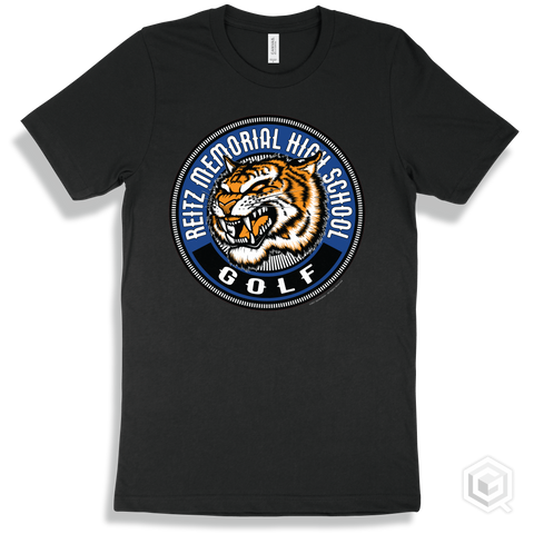 Reitz Memorial High School Tigers Black T-Shirt - Mascot Circle Golf Design
