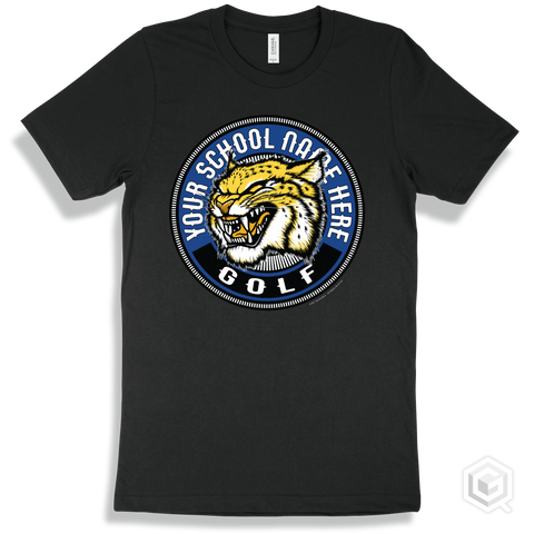 Your School Name Here Wildcats Black T-Shirt - Mascot Circle Golf Design