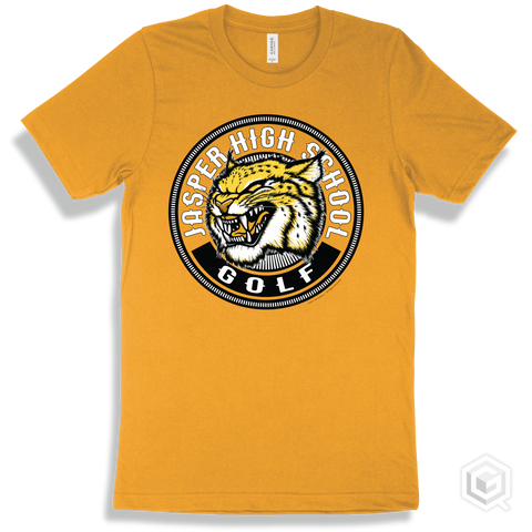 Jasper High School Wildcats Gold T-Shirt - Mascot Circle Golf Design