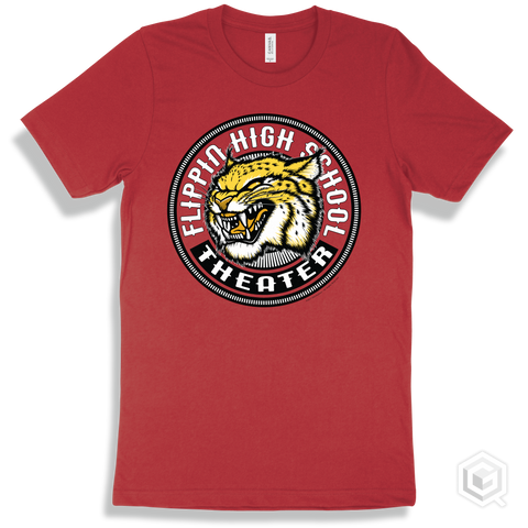 Flippin High School Bobcats Red T-Shirt - Mascot Circle Theater Design