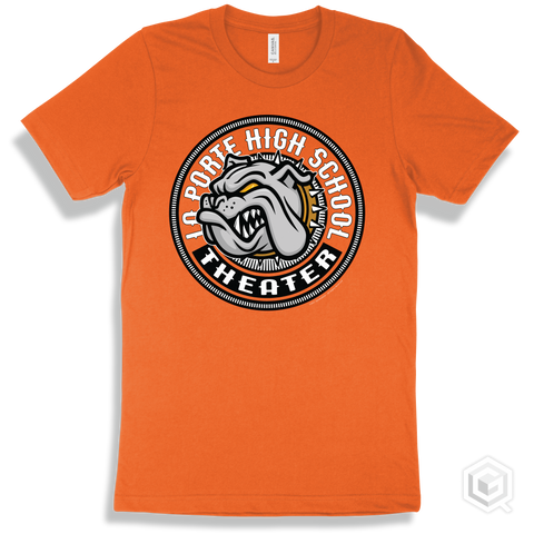 La Porte High School Bulldogs Orange T-Shirt - Mascot Circle Theater Design