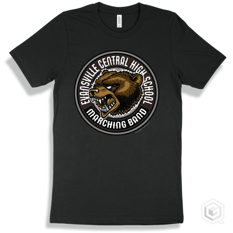 Evansville Central High School Bears Black T-Shirt - Mascot Circle Marching Band Design