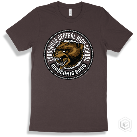Evansville Central High School Bears Brown T-Shirt - Mascot Circle Marching Band Design