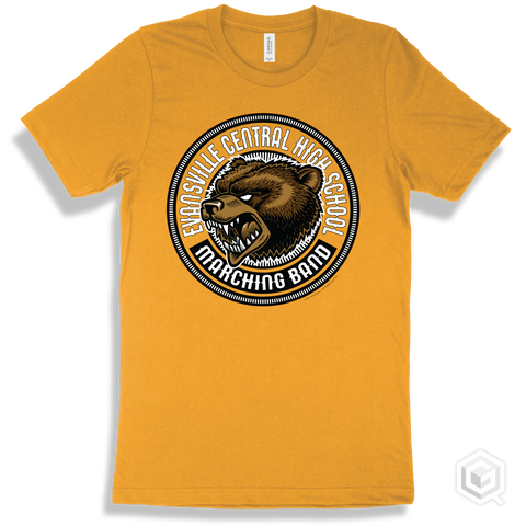 Evansville Central High School Bears Gold T-Shirt - Mascot Circle Marching Band Design