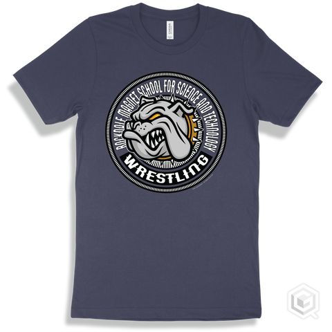 Rockdale Magnet School for Science and Technology Bulldogs Navy T-Shirt - Mascot Circle Wrestling Design