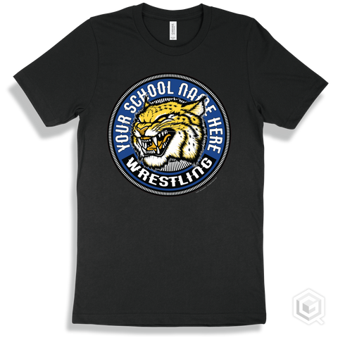 Your School Name Here Wildcats Black T-Shirt - Mascot Circle Wrestling Design