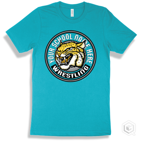 Your School Name Here Wildcats Turquoise T-Shirt - Mascot Circle Wrestling Design