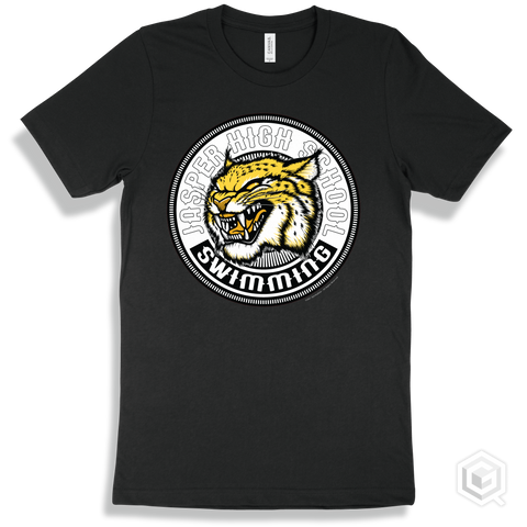 Jasper High School Wildcats Black T-Shirt - Mascot Circle Swimming Design