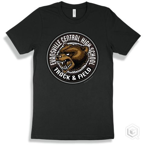 Evansville Central High School Bears Black T-Shirt - Mascot Circle Track & Field Design