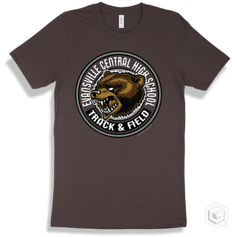 Evansville Central High School Bears Brown T-Shirt - Mascot Circle Track & Field Design