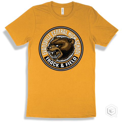 Evansville Central High School Bears Gold T-Shirt - Mascot Circle Track & Field Design