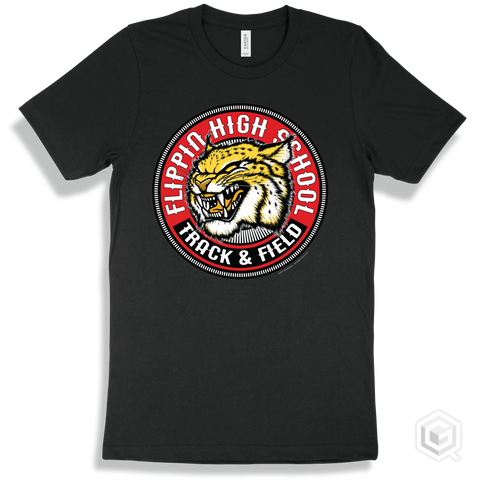 Flippin High School Bobcats Black T-Shirt - Mascot Circle Track & Field Design