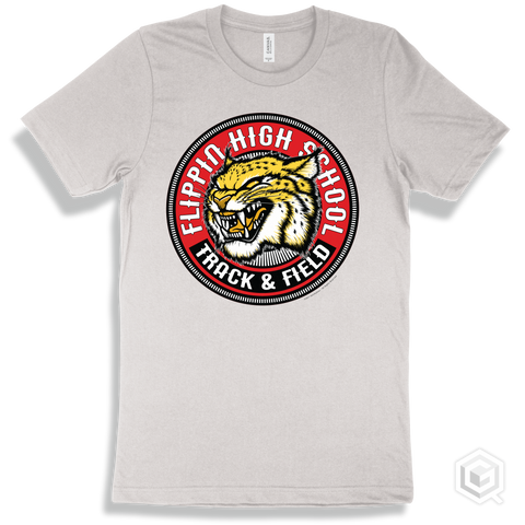 Flippin High School Bobcats White T-Shirt - Mascot Circle Track & Field Design