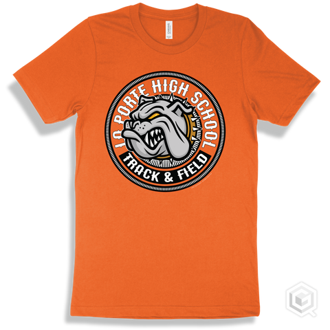 La Porte High School Bulldogs Orange T-Shirt - Mascot Circle Track & Field Design