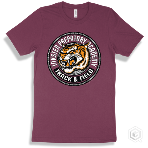Inkster Prepatory Academy Tigers Maroon T-Shirt - Mascot Circle Track & Field Design