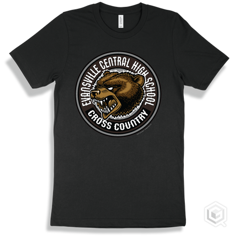 Evansville Central High School Bears Black T-Shirt - Mascot Circle Cross Country Design