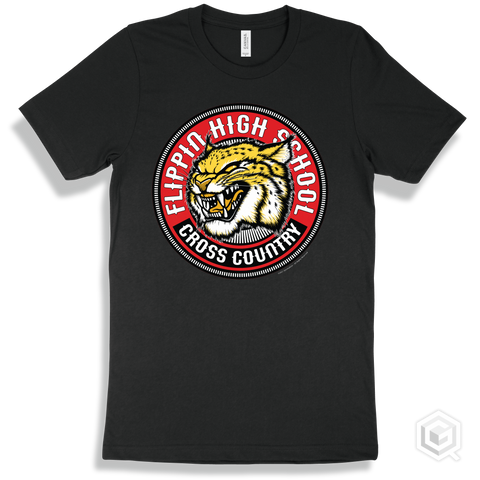 Flippin High School Bobcats Black T-Shirt - Mascot Circle Cross Country Design