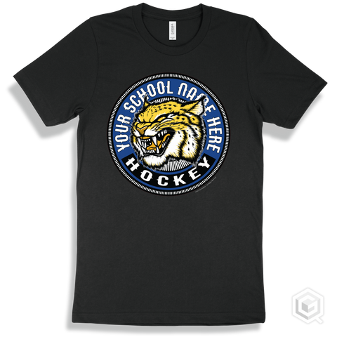 Your School Name Here Wildcats Black T-Shirt - Mascot Circle Hockey Design