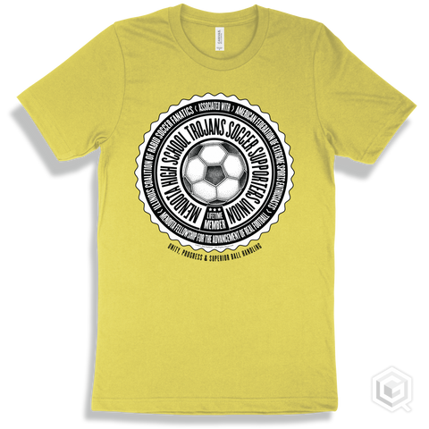 Mendota High School Trojans Soccer Supporters Union Design - Yellow T-shirt