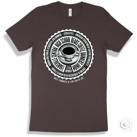 Evansville Central High School Bears Coffee Drinkers Union Design - Brown T-shirt