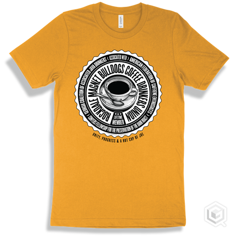 Rockdale Magnet School for Science and Technology Bulldogs Coffee Drinkers Union Design - Gold T-shirt