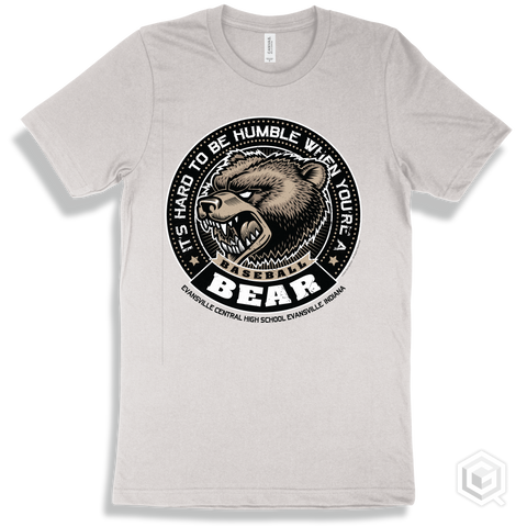 Evansville Central High School Bears White T-Shirt - Hard To Be Humble Baseball Design