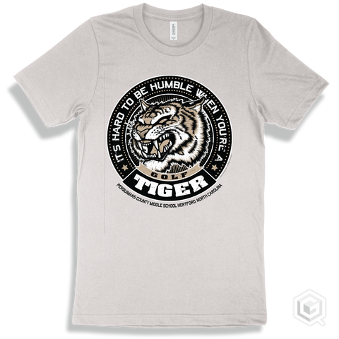 Perquimans County Middle School Tigers White T-Shirt - Hard To Be Humble Golf Design