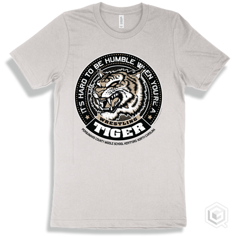 Perquimans County Middle School Tigers White T-Shirt - Hard To Be Humble Wrestling Design