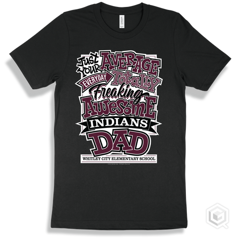 Indian Black T-shirt - Just Your Average Whitley City Elementary School Indians Dad Design