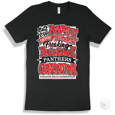 Panther Black T-shirt - Just Your Average Paragon Mills Elementary Panthers Grandma Design