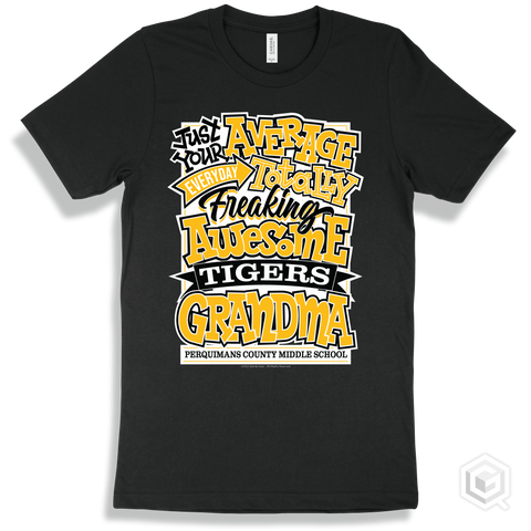 Tiger Black T-shirt - Just Your Average Perquimans County Middle School Tigers Grandma Design