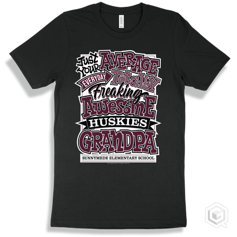 Husky Black T-shirt - Just Your Average Sunnymede Elementary School Huskies Grandpa Design